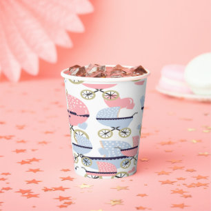 Paper Cup Baby Shower Baby Buggies Pink/Blue