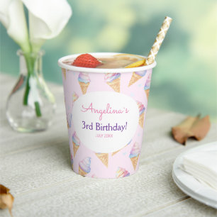 Paper cup birthday with delicious ice cream.