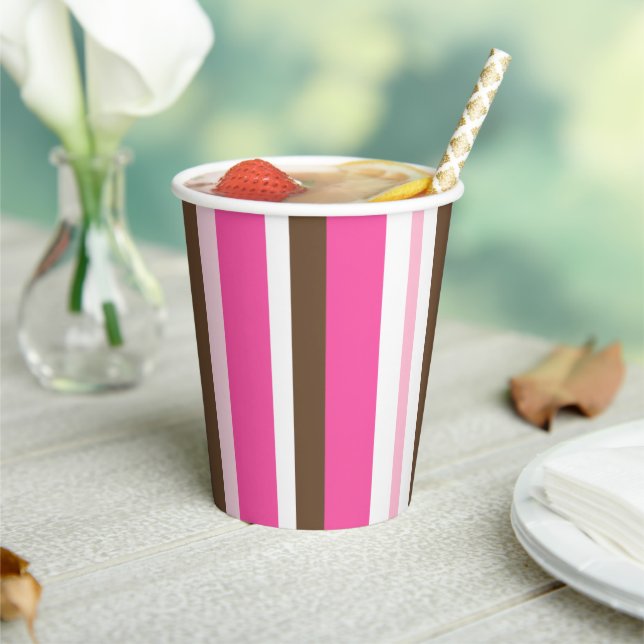 Paper Cup Brown & Pink Stripe (Insitu)