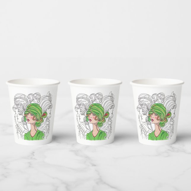 Paper Cup Green Flapper Girl (Multi)