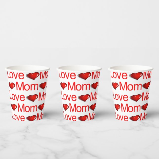 Paper Cup Happy Valentine's Day Red Heart Love Mum (Multi)