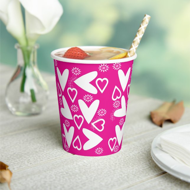 Paper Cup Happy Valentine's Day White Hearts (Insitu)