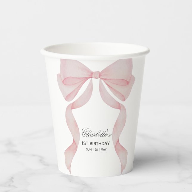 Paper cup Pink Bow Girls Birthday (Front)