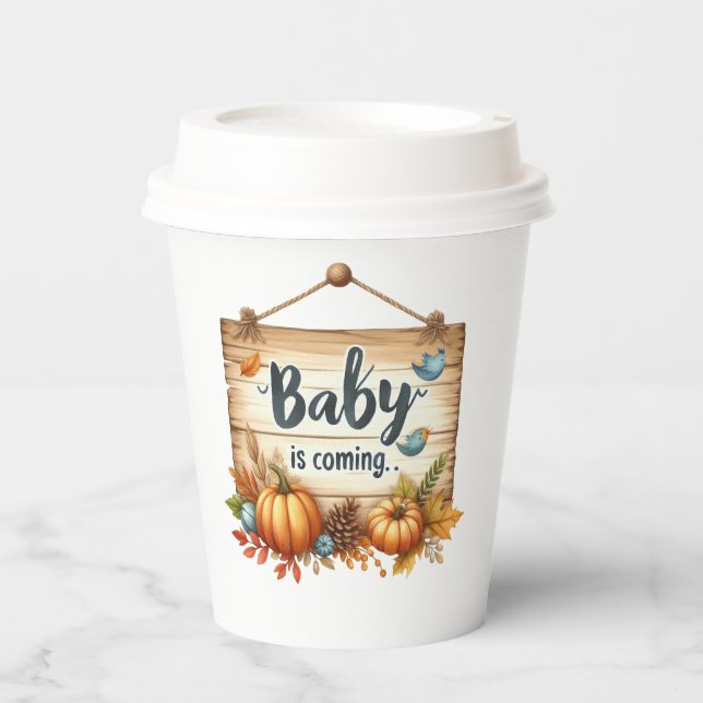 Paper cup Rustic Autumn Baby Shower Cups – “Baby I (Front)