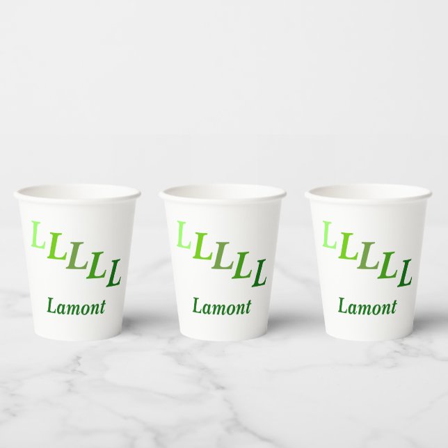 Paper Cup - Stepped Initials, Name in Greens (Multi)