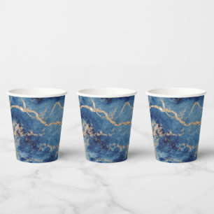 Paper Cups (236 ml) - Blue & Gold Pattern