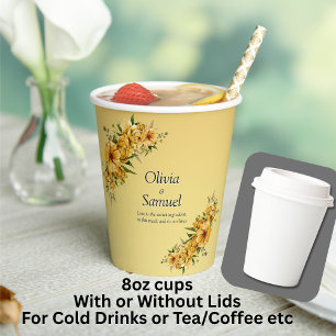 Paper Cups 8oz Golden Yellow Flowers  