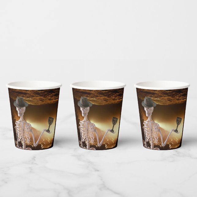 Paper Cups, "Indy" Bones Halloween Skeleton  Paper Cups (Multi)