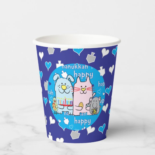 Paper Cups "Pets/Hearts and Dreidels"  8 oz. (Front)