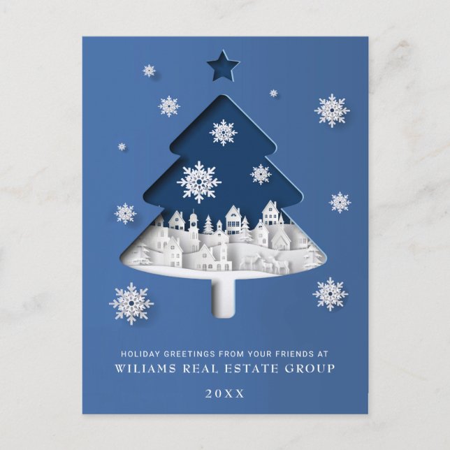 Paper Cut Christmas Composition Corporate Greeting Postcard (Front)