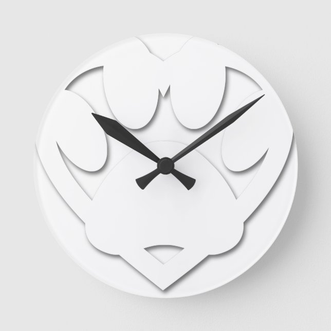 Paper Cut Dog Paw And Heart Shape Round Clock (Front)