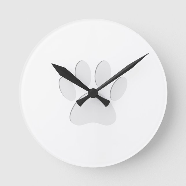 Paper Cut Dog Paw Print Round Clock (Front)