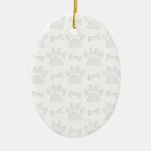 Paper Cut Dog Paws And Bones Pattern Ceramic Tree Decoration