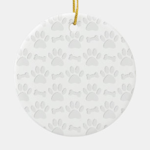 Paper Cut Dog Paws And Bones Pattern Ceramic Tree Decoration