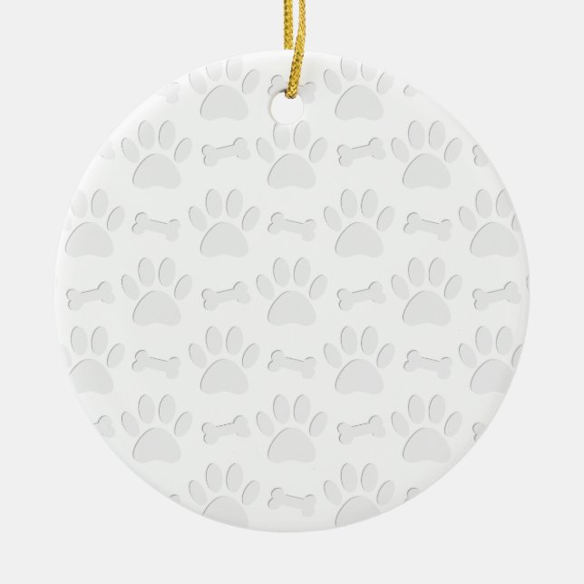 Paper Cut Dog Paws And Bones Pattern Ceramic Tree Decoration (Front)