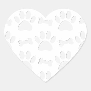 Paper Cut Dog Paws And Bones Pattern Heart Sticker