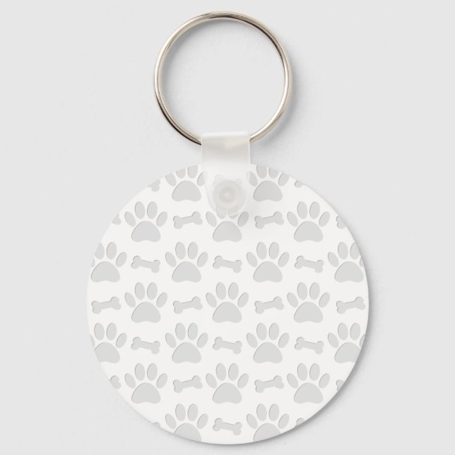 Paper Cut Dog Paws And Bones Pattern Key Ring (Front)