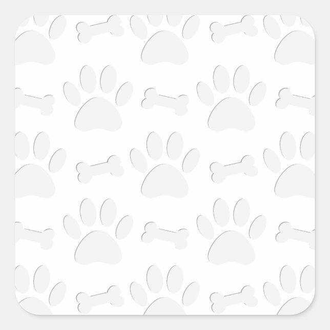Paper Cut Dog Paws And Bones Pattern Square Sticker (Front)