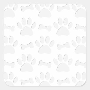 Paper Cut Dog Paws And Bones Pattern Square Sticker