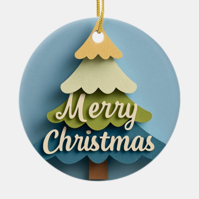 Paper-Cut "Merry Christmas" Tree Illustration Ceramic Tree Decoration (Front)