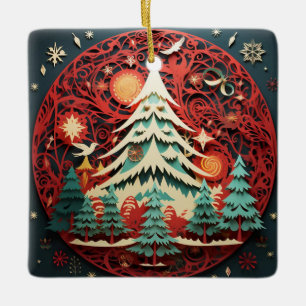 Paper Cut-out Christmas Tree Ceramic Ornament