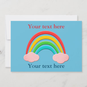 Paper Cut Rainbow And Pink Clouds Invitation