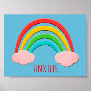 Paper Cut Rainbow And Pink Clouds Poster