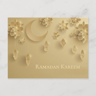 Paper cut Ramadan Lanterns, Moon, Flowers, gold Postcard