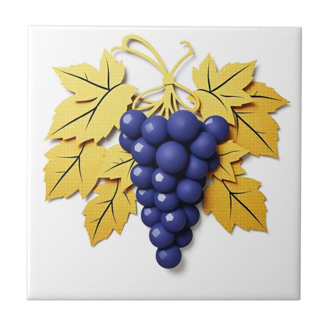 Paper Cut Style Cluster of Grapes with Elegant  Tile (Front)