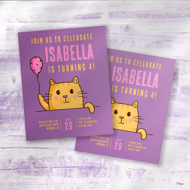 PAPER Cute Cat Balloon Birthday Party Invitation (Creator Uploaded)