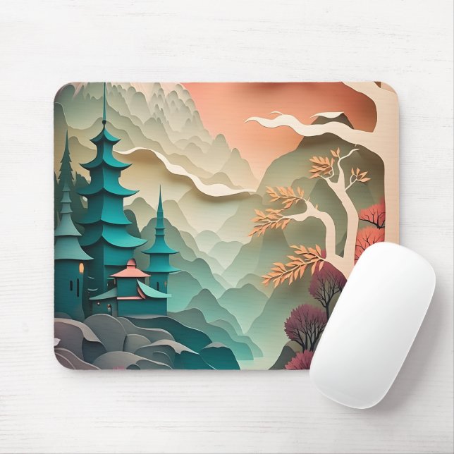 Paper Cutout Landscape Mousepad (With Mouse)