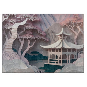 Paper Cutout Pavilion Landscape Cutting Board