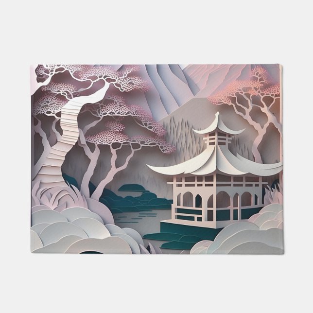 Paper Cutout Pavilion Landscape Door Mat (Front)