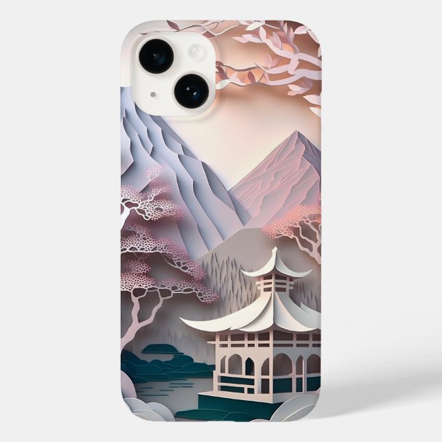 Paper Cutout Pavilion Landscape iPhone 14 Case (Back)