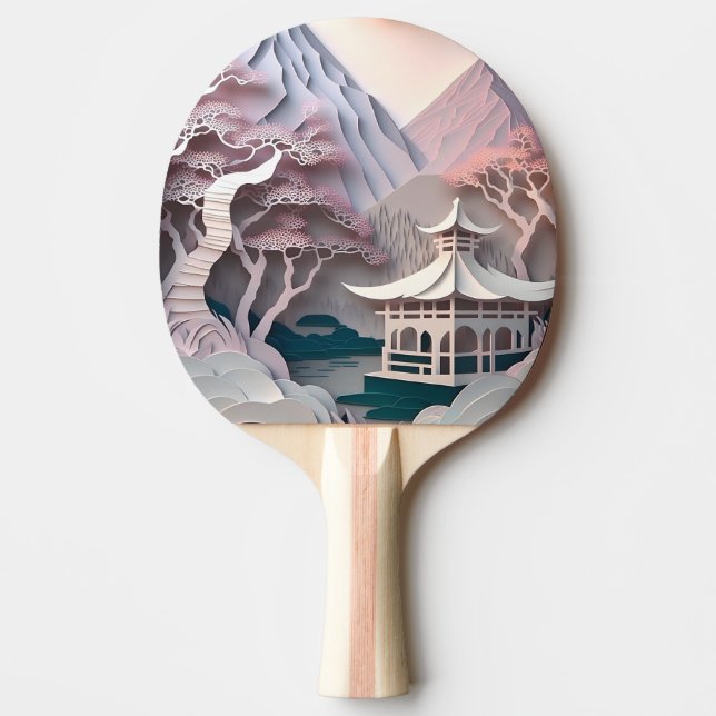 Paper Cutout Pavilion Landscape Ping Pong Paddle (Front)