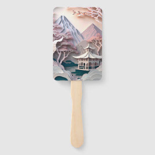 Paper Cutout Pavilion Landscape Set of Fans
