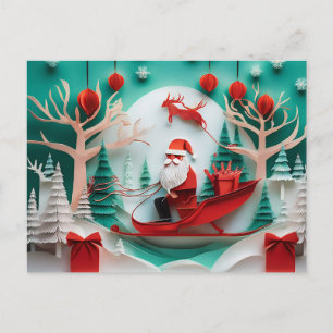 Paper Cutout Santa Origami Christmas Holiday Scene Postcard