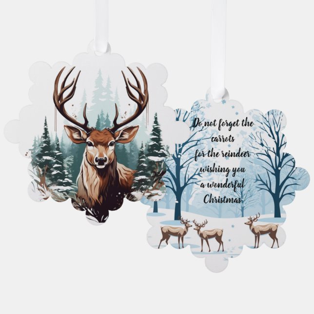 Paper deer add photo or edit words Ornament Card (Front/Back)
