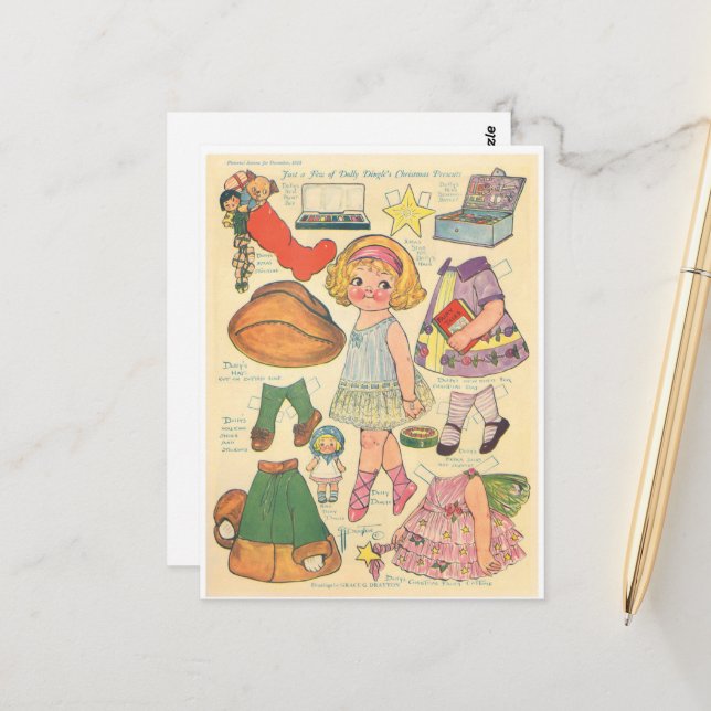 PAPER DOLL DOLLY DINGLE CHRISTMAS POSTCARD (Front/Back In Situ)
