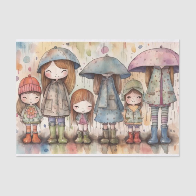 Paper Doll Girls Watercolor Collage Decoupage  (Front)