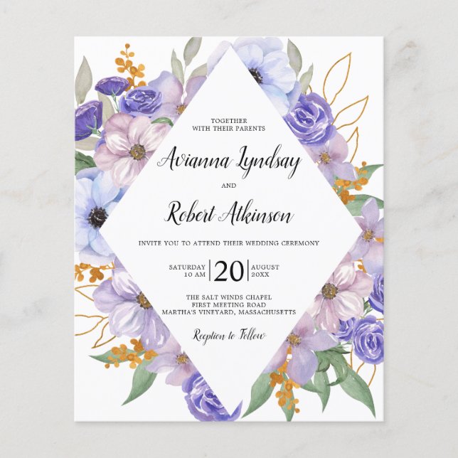 PAPER Dusty Purple Floral Wedding Invitation (Front)