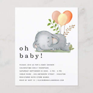 PAPER Elephant Asleep Yellow Baby Shower Invite