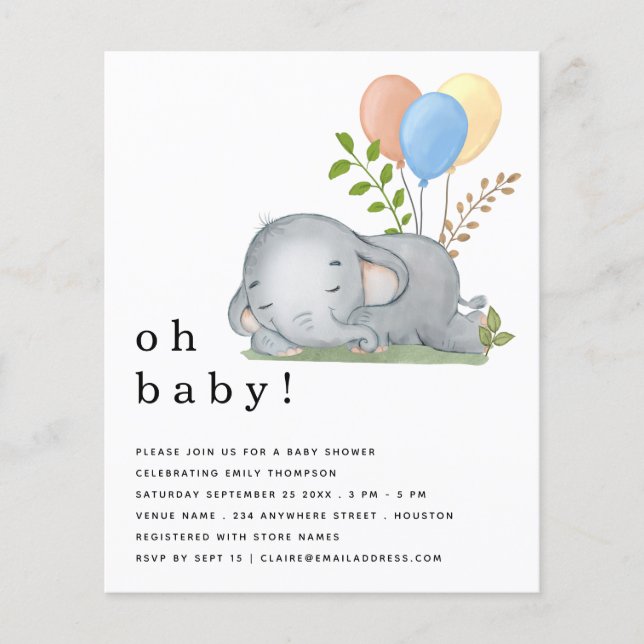 PAPER Elephant Blue Boy Baby Shower Invite (Front)