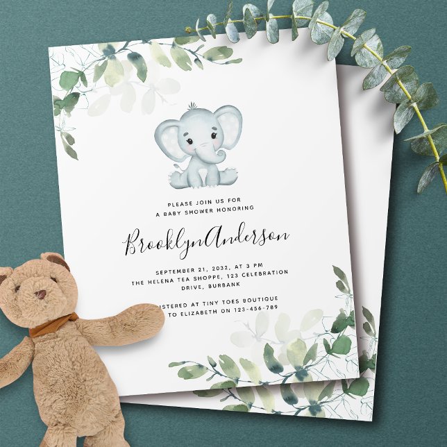 PAPER Elephant Eucalyptus Baby Shower Invitation (Creator Uploaded)