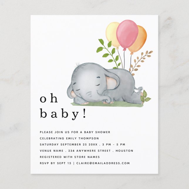 PAPER | Elephant Pink Girl Baby Shower Invite (Front)