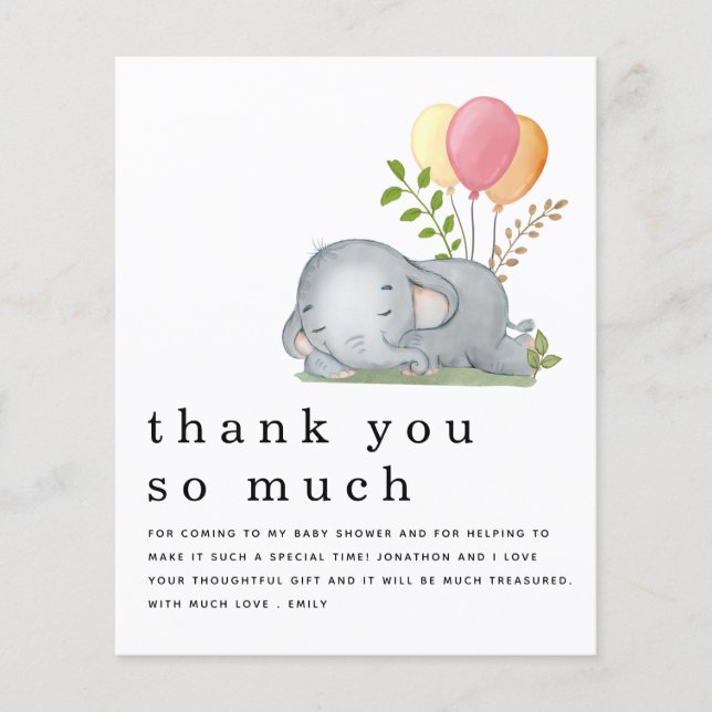 PAPER Elephant Pink Girl Baby Shower Thank You (Front)