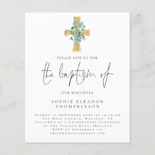 PAPER Eucalyptus Cross Script Baptism Invitation
