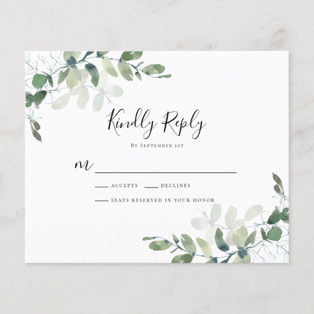 PAPER Eucalyptus Greenery Wedding RSVP Card (Front)