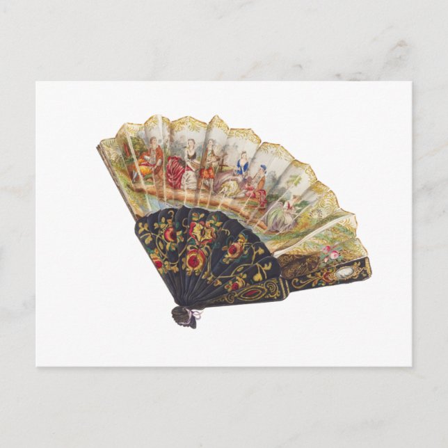 Paper Fan Lady Floral Vintage Postcard (Front)