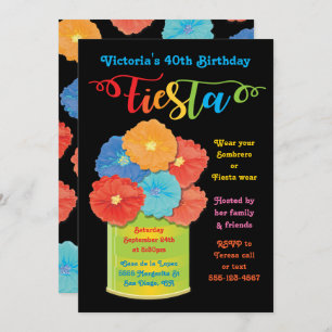 Paper flower Can Fiesta Birthday Party Invitation
